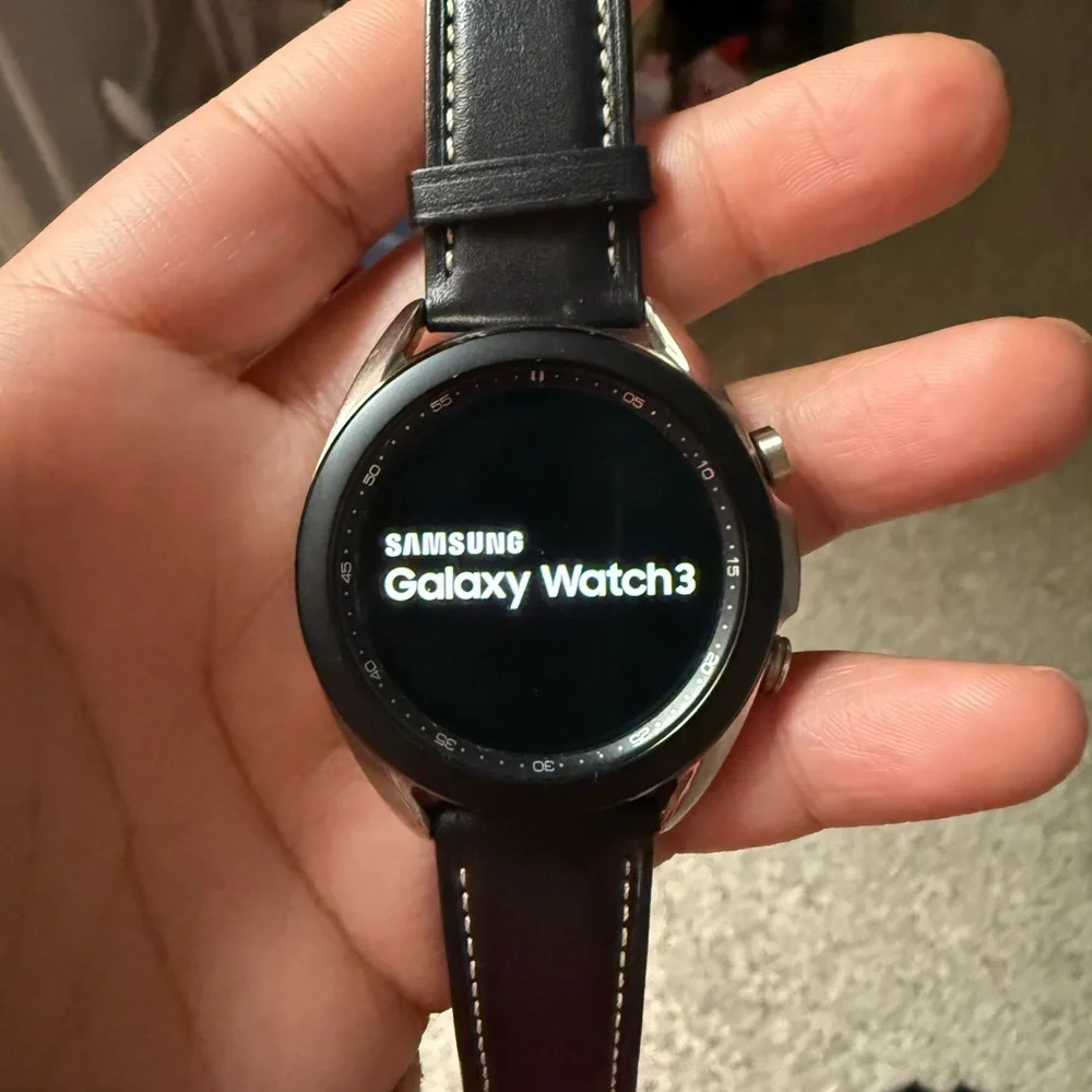 Samsung Galaxy Watch3 with Black Leather Strap